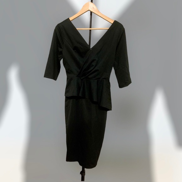 *NEW* Women Office Pencil Dress Wrap V Neck Ruffle Hem For Work Dresses - Picture 8 of 10